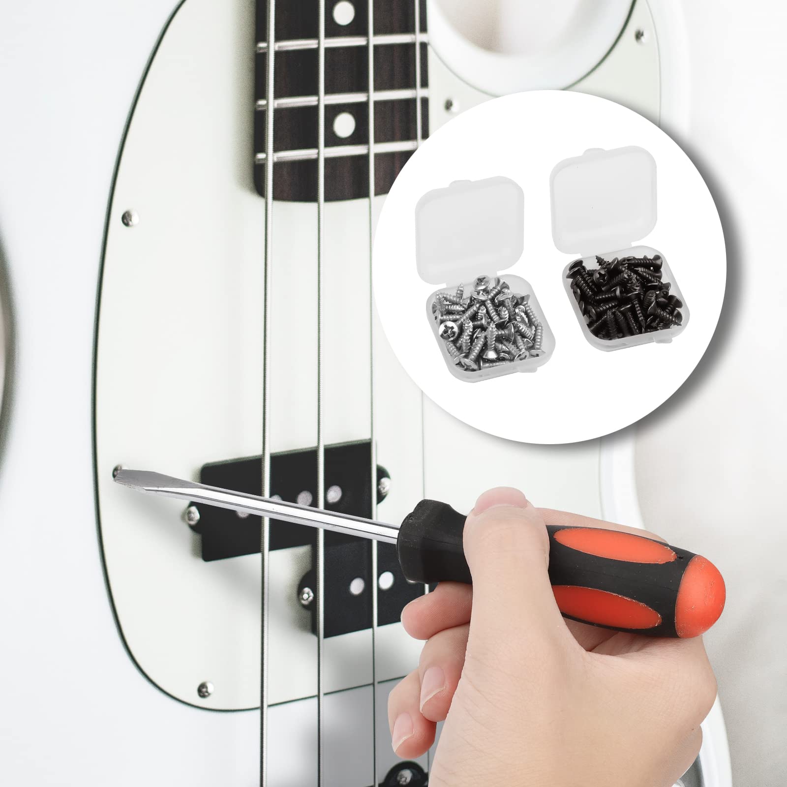 SAVITA 100 Pcs Guitar Pickguard Screws, Bass Pickguard Screw Set, Guitar Mounting Screws for Electric Guitar Electric Bass Guard